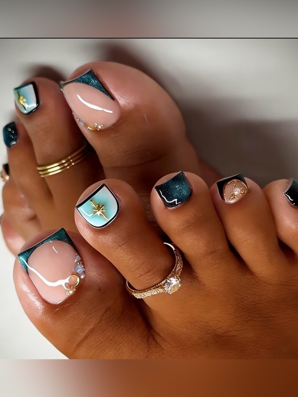 Teal and Nude Star Accent Pedicure